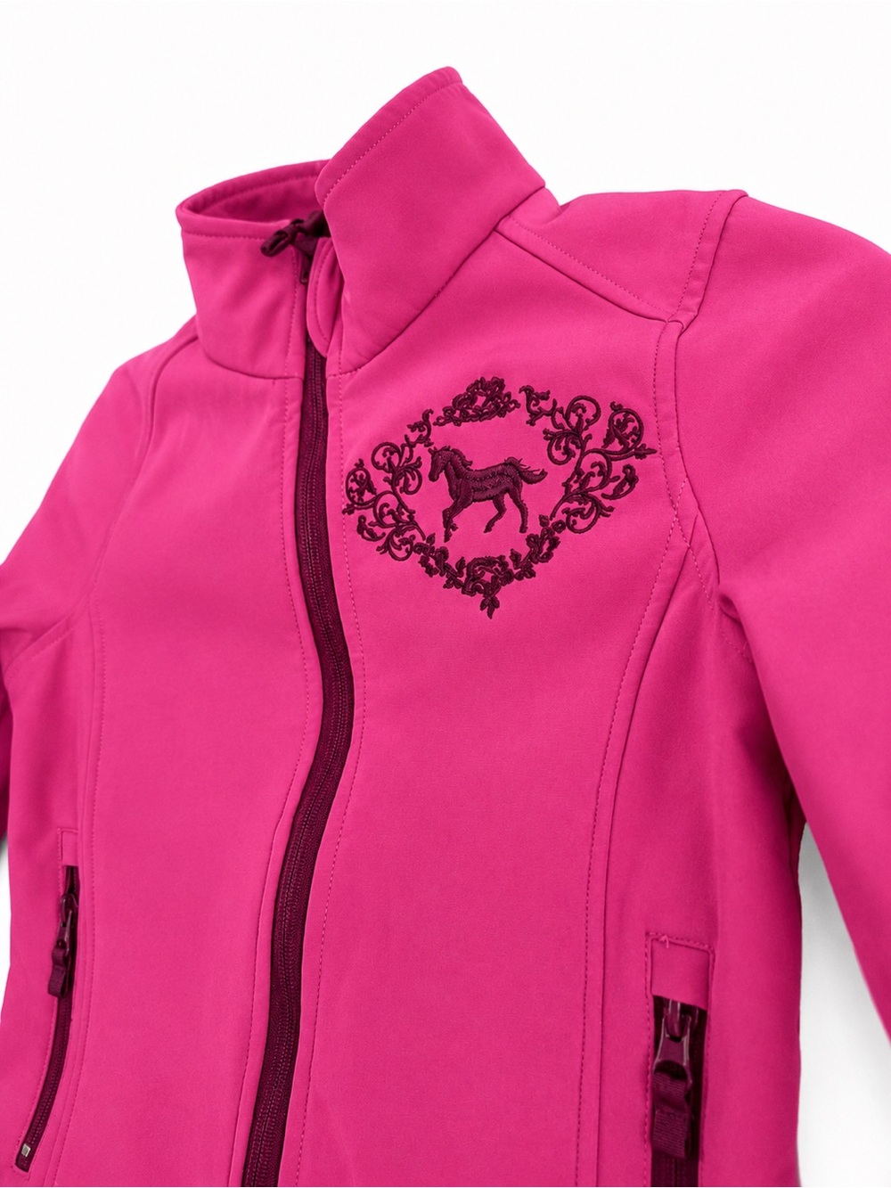 Shyanne Girls Pink Fleece Full Zip Jacket Horse Embroidered Pockets M